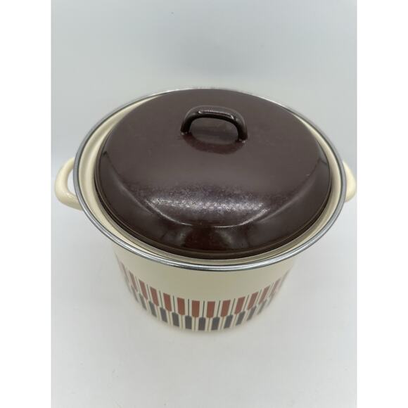 Vintage Moneta MCM Beige Brown Stock Pot 8-Quart Enamel with Lid Made in Italy - Picture 2 of 8